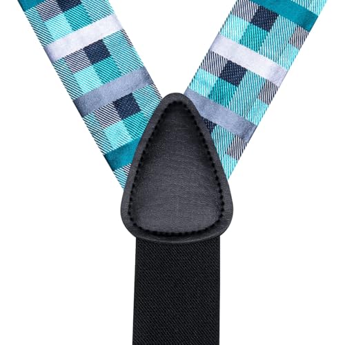 Image of Hi-Tie Men Suspender Bowtie Set Suspenders Pre-tied Bow Tie Pocket Square Cufflinks Adjustable Y Shape 6 Clips Braces Tuxedo