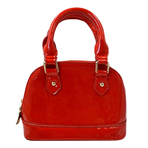 Sun Kea Patent Leather Top Handle Tote Bag Mini Zip Around Dome Shoulder Bag Shell Shape Cross Body Handbag Purse Satchel, Red, One Size