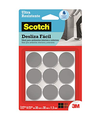 Scotch, 3M, Protetor Ultraresistente Desliza Fácil - Redondo Cinza Médio - 9 unidades, Branca