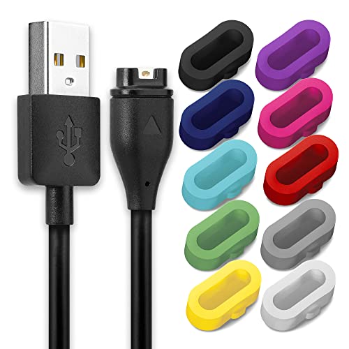 subtel USB Smart Watch Charger + 10x Charging Port Protector Multicoloured Compatible for Garmin Fenix 7, 6, 6 Pro 6X Pro