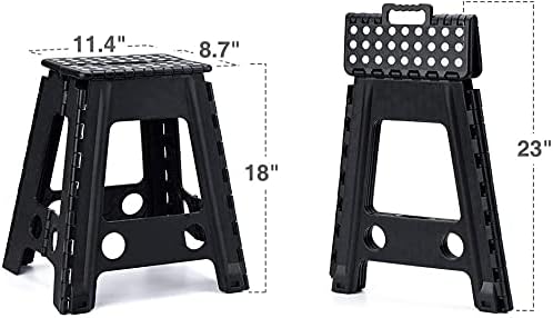 ACSTEP 18" Non Slip Folding Step Stool for Kids and Adults, Heavy Duty Home Stool with Handle, Plastic Foldable Step Stool for Kitchen Bathroom Camping-Black, 2Pack