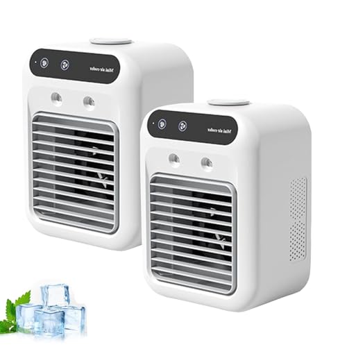Aire Acondicionado Glacier Breeze, Miniaire Acondicionado Portátil, Minienfriador Evaporativo Silencioso, Minienfriador Evaporativo 4 en 1, Miniaire Acondicionado de 3 Velocidades con(2pc)