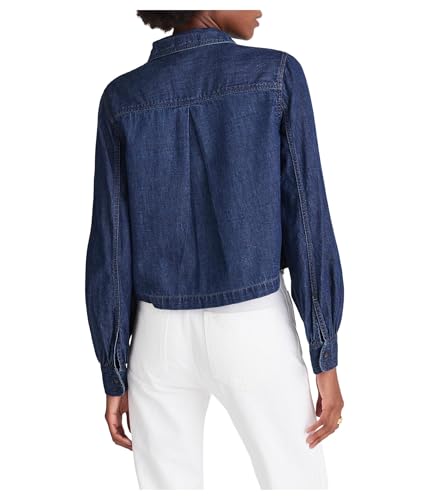 Madewell Women's Long Sculptural Sleeve Top in Rinse Wash3