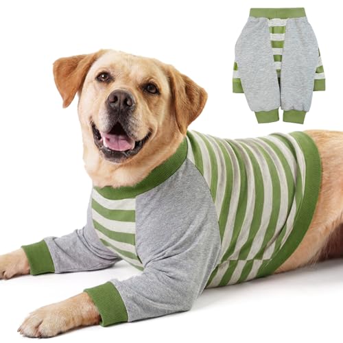 Image of FUAMEY Dog Recovery Sleeve with Elbow Protector,Dogs Shirt Stop Licking Joints,Pet Long Sleeve Suit Protecting Dog's Front Leg Arm Wounds Cover Skin Conditions Green Stripes 3XL