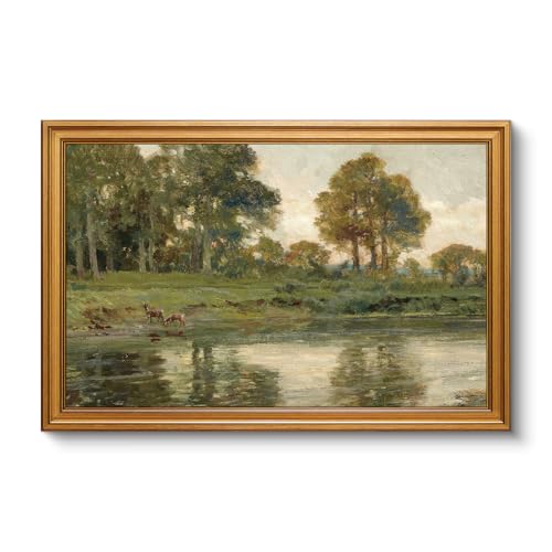 Image of VIYYIEA Vintage Large Framed Wall Art for Living Room, Landscape Canvas Prints Home Decor, Oil Painting Picture, Bedroom Wall Decor Gifts for Friends or Family -【Twilight Reflections】-(24L x 16W)