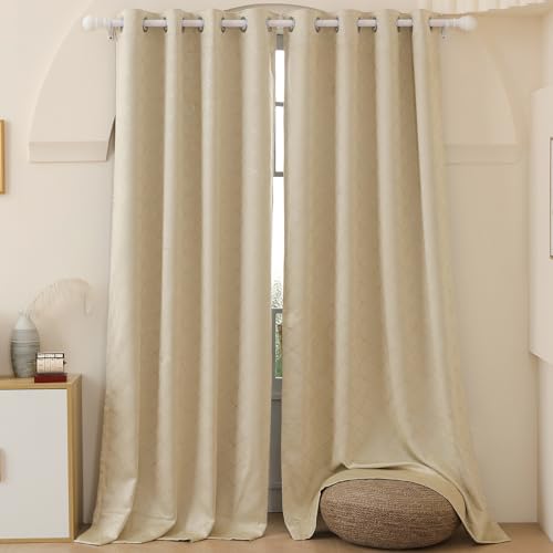 Image of Story@Home 100% True Blackout Window Curtains 5 Feet Long Set of 1 | Room Darkening Curtain | Criss Cross Printed | Thermal Insulated Curtains for Living Room | (116x152 cm, Beige)