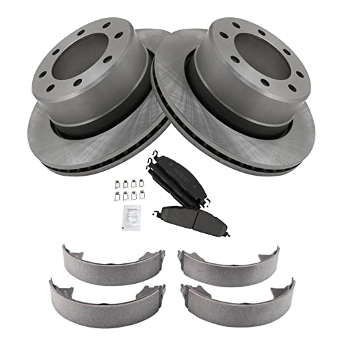 Image of TRQ Rear Brake Pad & Rotor Kit Parking Brake Shoe Set Ceramic Compatible with 2009-2010 Dodge Ram 2500, 3500 2011-2018 Ram 2500 3500