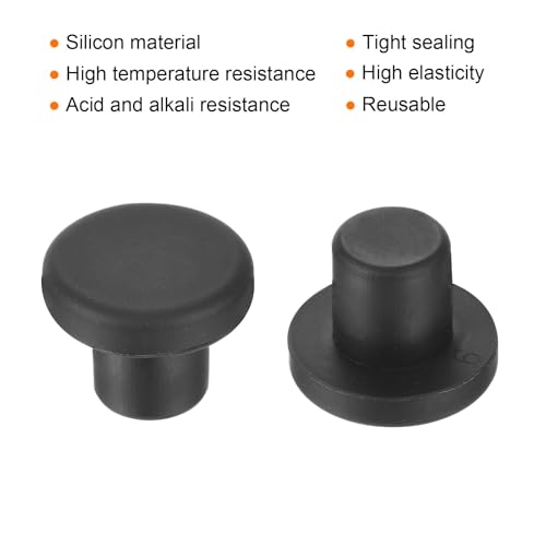 Image of uxcell High Temp Silicone Plug Mount Dia 9mm /0.35 inch t Shaped Rubber Stopper Hole Plugs for Powder Coating Plating Waterproof Plugs Sealing Plugs Black Pack of 12(OD 16mm)