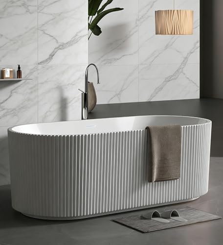 Image of 67'' Freestanding Bathtub, Deep Soaking Tub, Non-Slip Base, Acrylic, cUPC Certified Free Standing Tub, Chrome Drain Bath Tub, Modern Tub for Bathrooms, White