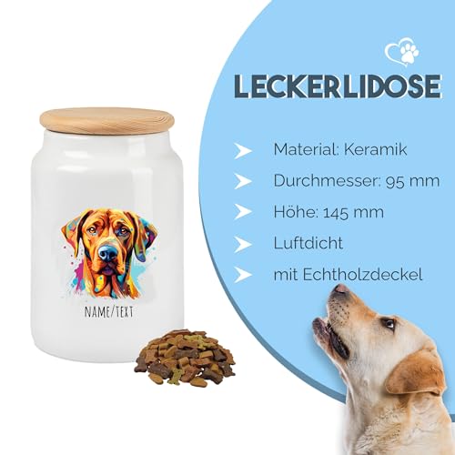 Große Multicolor Leckekerlidose | mit Hundemotiv (über 90 Rassen verfügbar) und deinem Wunschnamen | Personalisiert | Hygienische Futter Aufbewahrung | (Rhodesian Ridgeback 2)