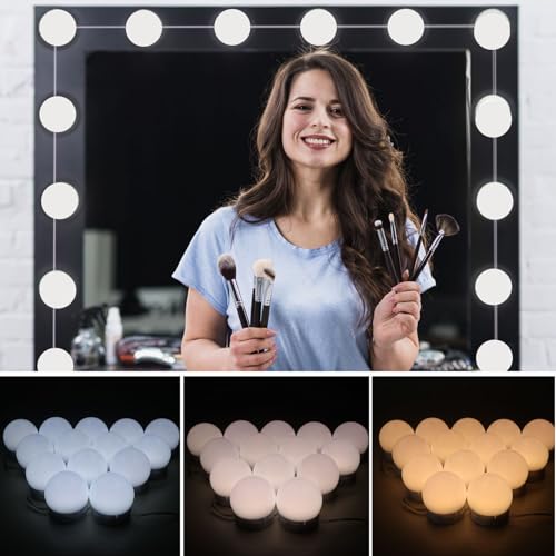 Luci Da Specchio Hollywood 14 Lampadine LED - USB, 3 Colori E 10 Livelli Luminosità - Foto 9