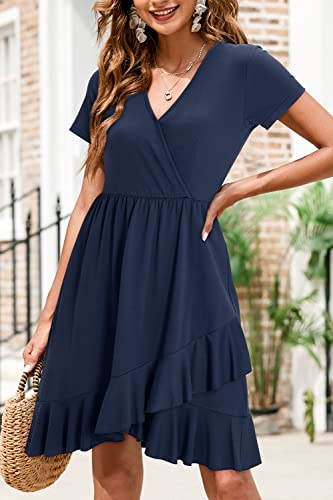 Image of ULTRANICE Womens Summer Dresses Floral V Neck Ruffled Hem Spaghetti Spring Casual Beach Outfits Flowy Wrap Sun Dress