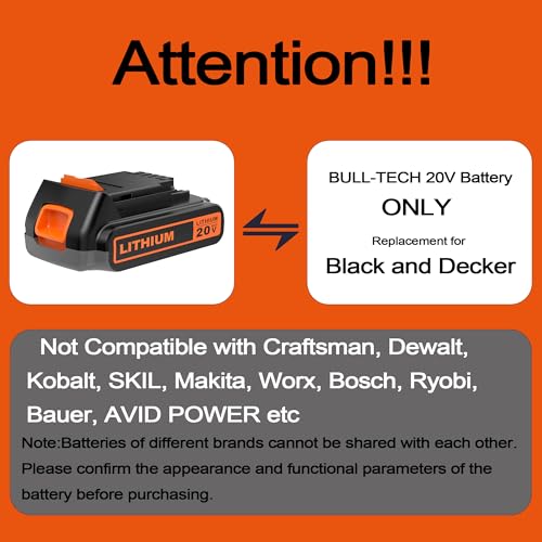 Image of BULL-TECH 20 Volt MAX 2.0Ah Replacement for Black and Decker 20V Battery,Compatible with All Power 20V Black and Decker Power+ Tools