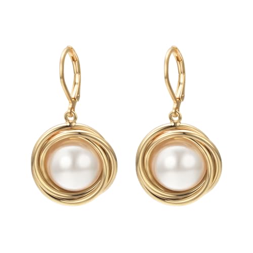 Vissen Boucles D'oreilles Perle Blanche Pendante Femme Plaqué Or Boucle Oreilles Dormeuses Perles...