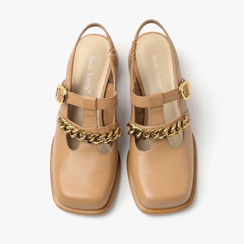 Image of BEAU TODAY Women's Beige Mary Jane Pumps, Size 12, Casual Dress Shoes for Women, Spring /Autumn /Fall, Platform Heel, Leather Sole