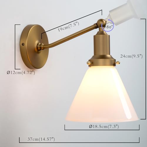 Image of Industrial Vintage Slope Pole Wall Mount Single Sconce with Funnel Flared Milk White Glass Shade Wall Sconce Light Lamp Fixture