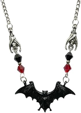 Gothic Vintage Vampire Bat Necklace for Woman Halloween Red Black Crystal Bat Pendant Necklace Victoria Punk Hip Hop Style Halloween Jewelry Accessories
