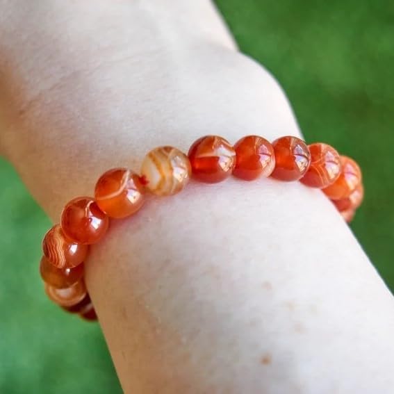 Miniatura 9 de SofiaCreations Handmade Red Banded Agate Crystal Beaded Bracelet, Natural Carnelian Gemstone Crystal 8mm Round Beads Stretchy Bracelet, Healing