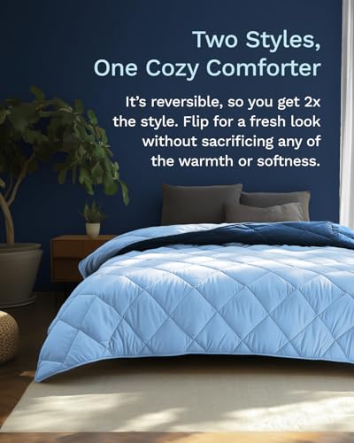 Image of ViscoSoft Full Reversible Comforter - Duvet Insert - Light /Dark Blue | All Season Cooling Lightweight Reversible Quilted Blanket - OEKO-TEX Certified - Down Alternative - Cloud-Soft - 2 Pack