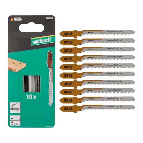 wolfcraft 10 lames de scie sauteuse - coupe courbe fine - lame HCS avec queue en T – idéale pour le contreplaqué et le bois tendre - profondeur de coupe 20 mm - 8018100