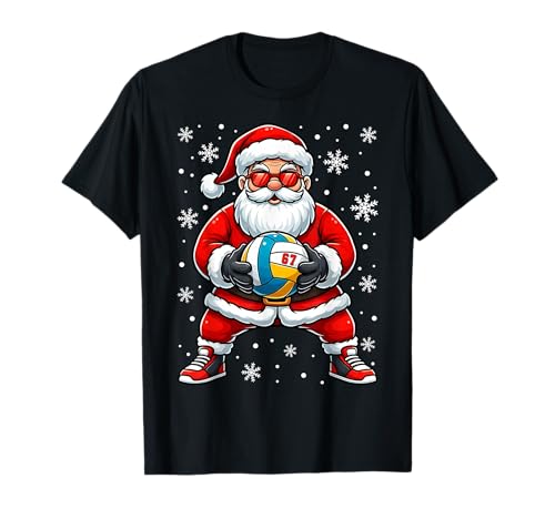 Funny Christmas Volleyball Cool Santa Claus 6 7 Meme Teens T-Shirt