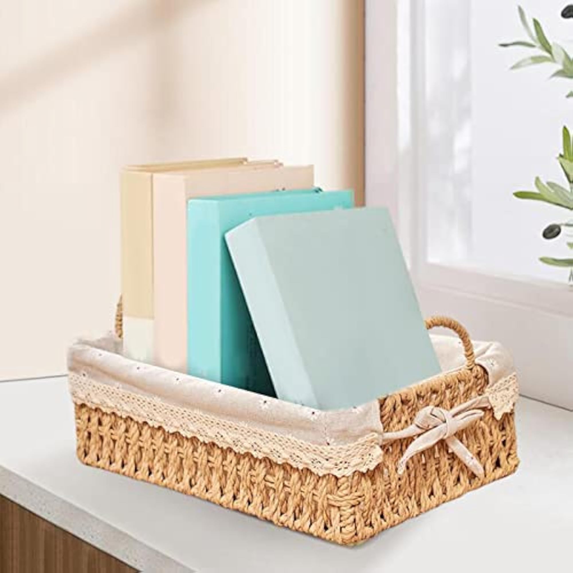 Woven Storage Baskets for Food Serving, Rectangle Design
