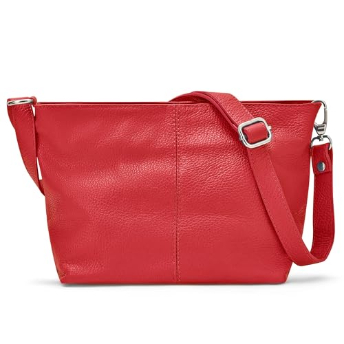 Image of Woodland Leathers 100% Genuine Leather Italian handbags for women, Black handbag/shoulder bag with adjustable strap for ladies, Designer ladies bags with compartments (Red)