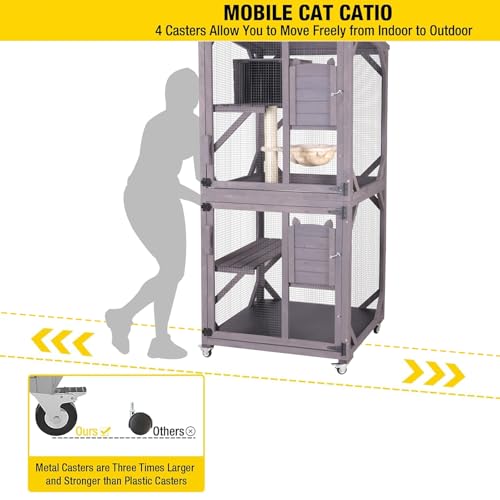 Image of Aivituvin Cat House Outdoor Catio Cat Enclosures on Wheels 70.9 inch Kitty House with Upgraded Resting Box,Waterproof Roof