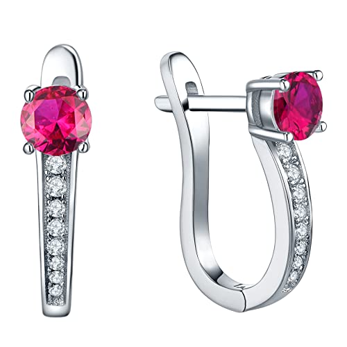 Yl Hoop Earrings 925 Sterling Silver U Shaped Halo Huggie Earrings 18K White Gold Plated Created Ruby Jewelry For Women #TOP18