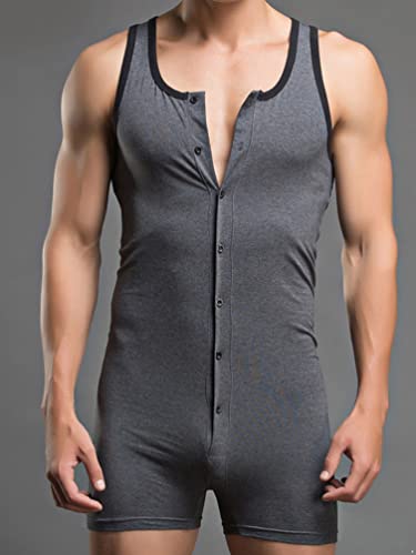 Men's One Piece Tank Top Sleeveless Henley Jumpsuit Pajama Boxer Romper Underwear Sleepwear3