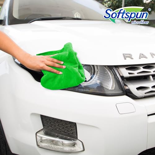 Image of SOFTSPUN Microfiber Cloth - 3 pcs - 40x40 cms - 340 GSM Green - Thick Lint & Streak-Free Multipurpose Cloths - Automotive Microfibre Towels for Car Bike Cleaning Polishing Washing & Detailing
