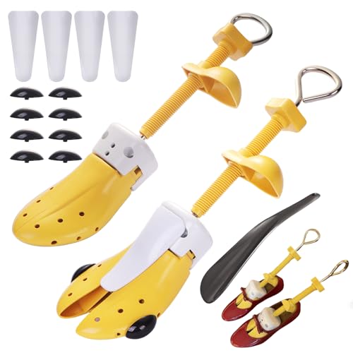 lakudayy Shoe Stretcher for Men Women Wide Feet, Pair of Yellow 4 Way Adjustable Shoe Stretcher for Wide Feet to Stretch Length Width, Tough Plastic Shoe Tree Shaper, for All Footwear