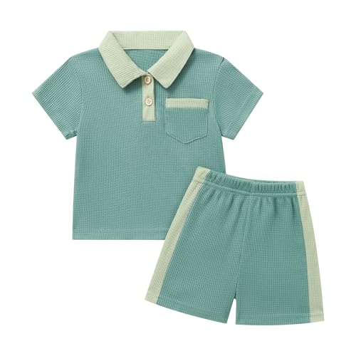 Luckrizyy Toddler Baby Boy Summer Outfits Boys Button Short Sleeve Polo Shirts Casual Shorts Set
