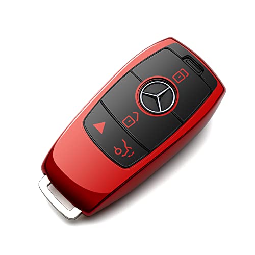 ZSPDACC Compatible with Mercedes Benz Key Fob Cover Red car Key Chain case Protector Holder E300 E350 E400 E450 A220 CLA250 C300 GLA250 GLB250 GLC300 GLE350 GLE450 GLE580 G550 C43 E53 E63 Accessories
