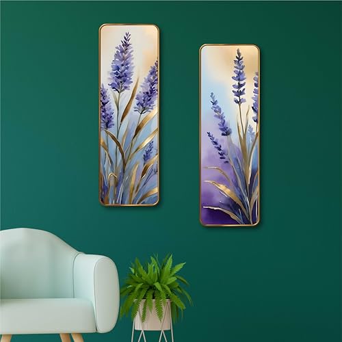 Image of Livin'luxe Lavender Floral Set of 2 Vertical MDF Wall Panels | Premium Sparkle Lamination Finish | Elegant Purple Flower Art Wall Decor for Living Room & Bedroom (12 x 18 Inch) AS-05