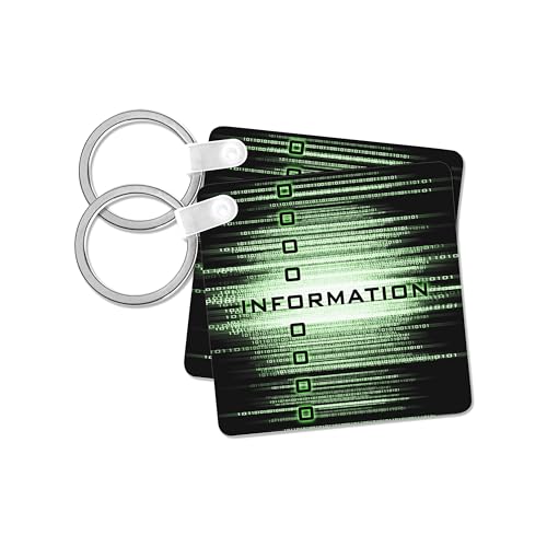 3dRose, Information featuring binary rendition of data information in matrix of glowing green, set of 6 Key Chains