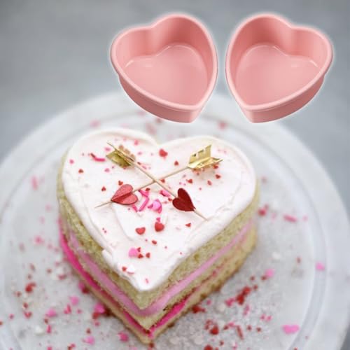 Image of Royals Silicone Cake Bento Mould for Baking Cake Pan Set Non-Stick Baking Mold Silicone Baking Tins Air Fryer Small Cake Tins for Baking Layer Cake Cheesecake (Heart)
