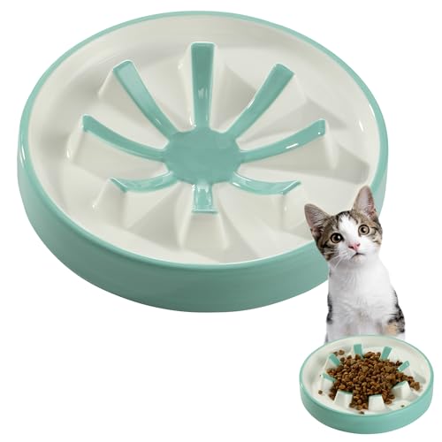 Navaris Ciotola Anti Ingozzamento Cane Gatto - Ciotole per Cani Piccoli Grandi Gatti - Slow Feeder Ceramica - Adatta a Lavastoviglie e Microonde - Accessori Animali - 20x20x3,5 cm