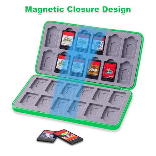 Game Card Case for Nintendo Switch 2/Switch 1/OLED/Lite, Portable Switch Game Case Magnetic Closure Switch Game Holder with 24 Slots for Games Cards & SD Cards Durable Cartridge Cases Hard Shell,Green - Image 2