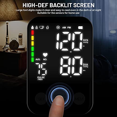 Blood Pressure Monitor Upper Arm Bp Machine Automatic Digital Blood Pressure Monitor with Large Cuff Led Backlit Display 2 Users 240 Memory Storage Bag, White