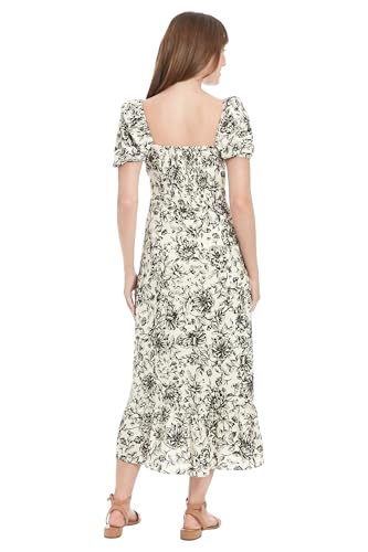 Image of London Times Womens Square Neck Smocked Back Linen Blend Flattering Versatile Spring Summer Garden Party