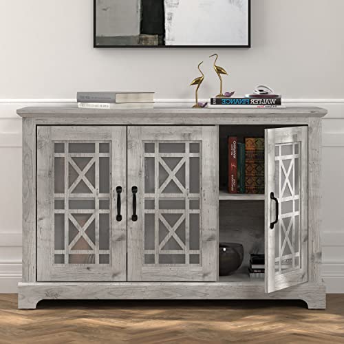 Galano Isadora 3 Door Console Sideboard - Modern Buffet With Distressed Oak Finish - Bookshelf Cabinet For Hallway, Entryway, Foyer, Living Room - Easy Assembly - Mexican Grey #TOP4
