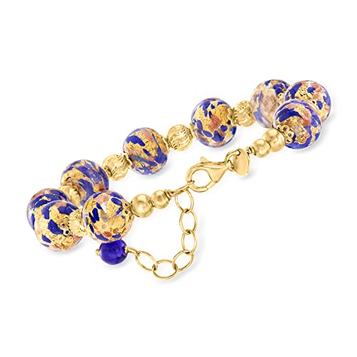 Ross-Simons Italian Blue Murano Glass Bead Bracelet In 18Kt Gold Over Sterling. 7 Inches #TOP27