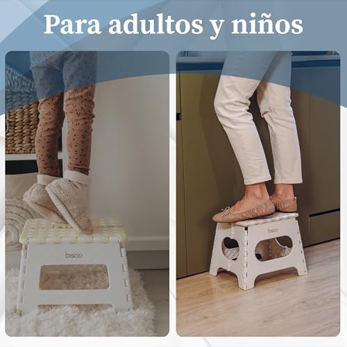 Miniatura 4 de Bisoo Taburete Plegable - 22 Cm - Taburete Baño, Cocina, Autocaravana - Escalon Infantil - Taburete Bajo Para Niños Plegable Y Portatil - Antideslizante, Seguro, Práctico - Soporta Hasta 120kg - Crema