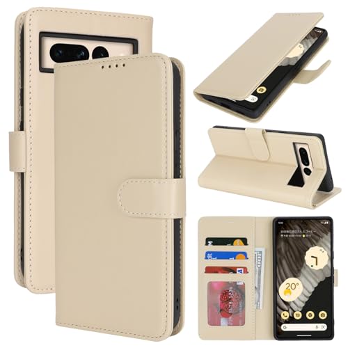 SunYoo for Google Pixel 7 Pro Case Wallet with Card Holder Pixel 7 Pro Wallet Case for Men Women PU Leather Shockproof Magnetic Buckle Stand Flip Phone Case Cover-Beige