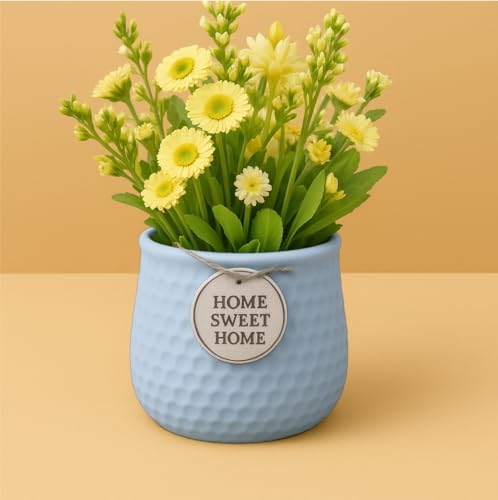 Image of Yo Green Ceramic Plant Pot for Indoor & Outdoor, Modern Planter for Home & Office Decor, Durable, Stylish Finish, Ideal for Tabletop, Shelf, Balcony, Great Gift Idea (Blue, 3 Inches)