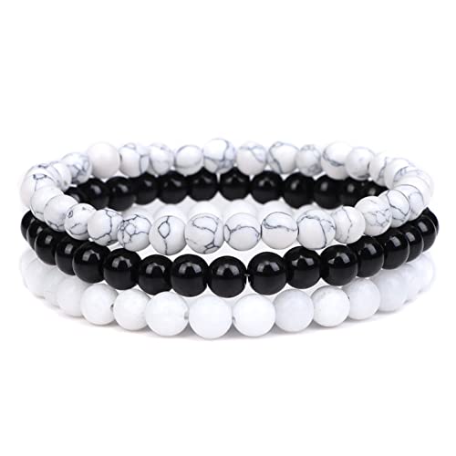 Caiyao 3Pcs 8mm Natural Semi-Precious Gemstones Beaded Bracelets for Women Men Healing Energy Crystal Reiki Stone Bracelet Stretch Round Beaded Elastic Bracelets Unisex Jewelry Gifts