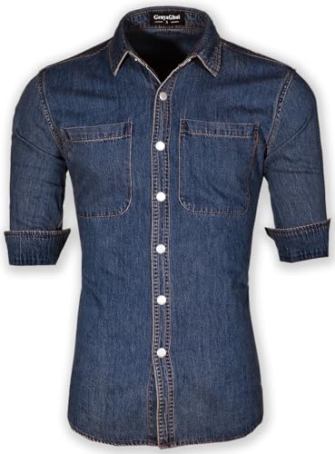 Men's Long Sleeve Slim-Fit Snap Denim Work Shirt2