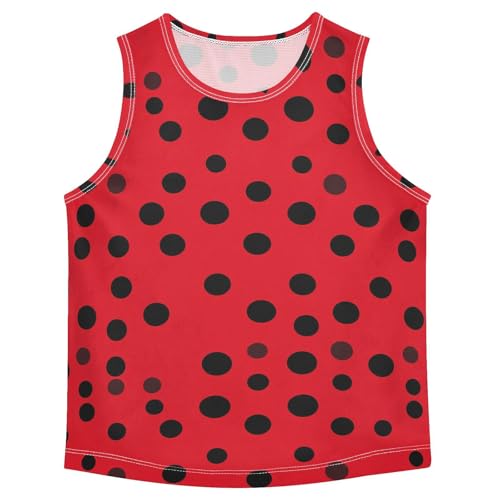 Boys Tank Top Shirts Black Polka Dot Red Sleeveless T-Shirts Crew Neck for Kids Clothing Children