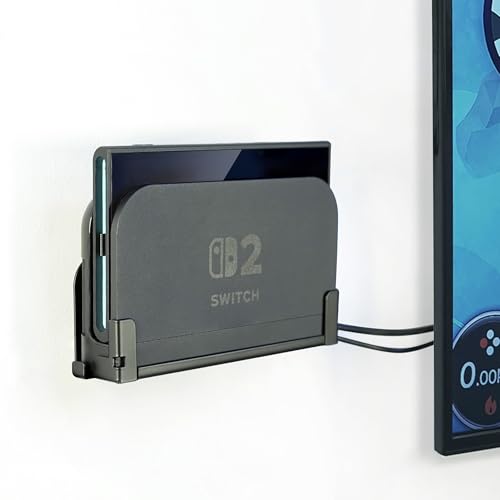 Monzlteck Switch2 ドック 専用 壁掛けブラケット 金属製 TV左側設置 コントローラーフック付き 耐荷重 縁処理加工 スイッチ2 (Switch/OLED非対応)